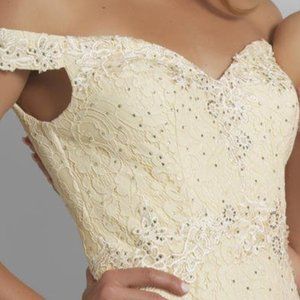 Dave and Johnny A7227 Yellow Lace Prom Dress